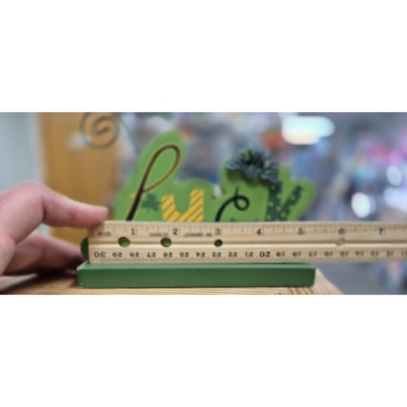 Lucky Green Wooden Tabletop Decoration With Glitter Accents & Shamrocks - Picture 4 of 4